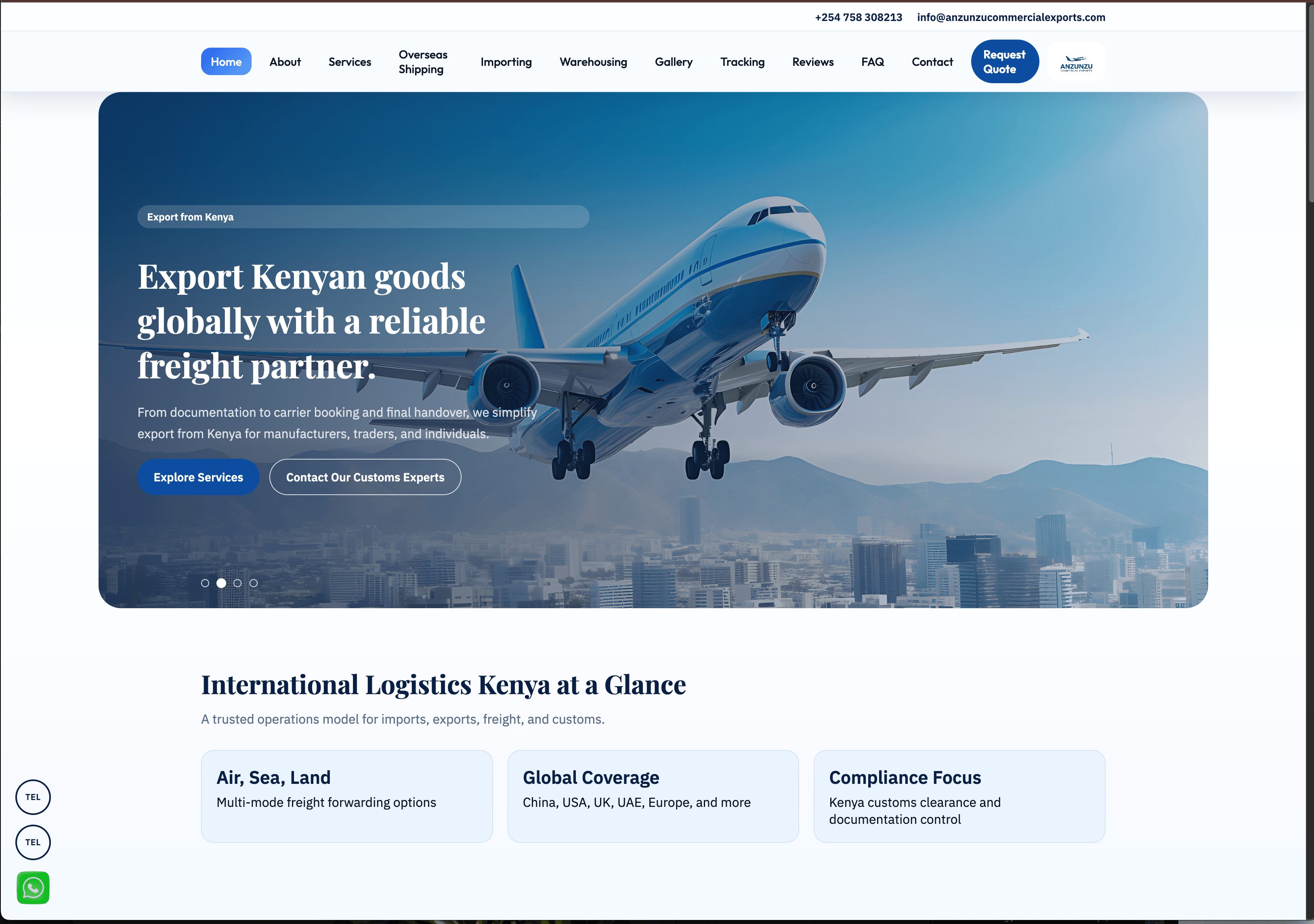 Screenshot of Anzunzu Commercial Exports website